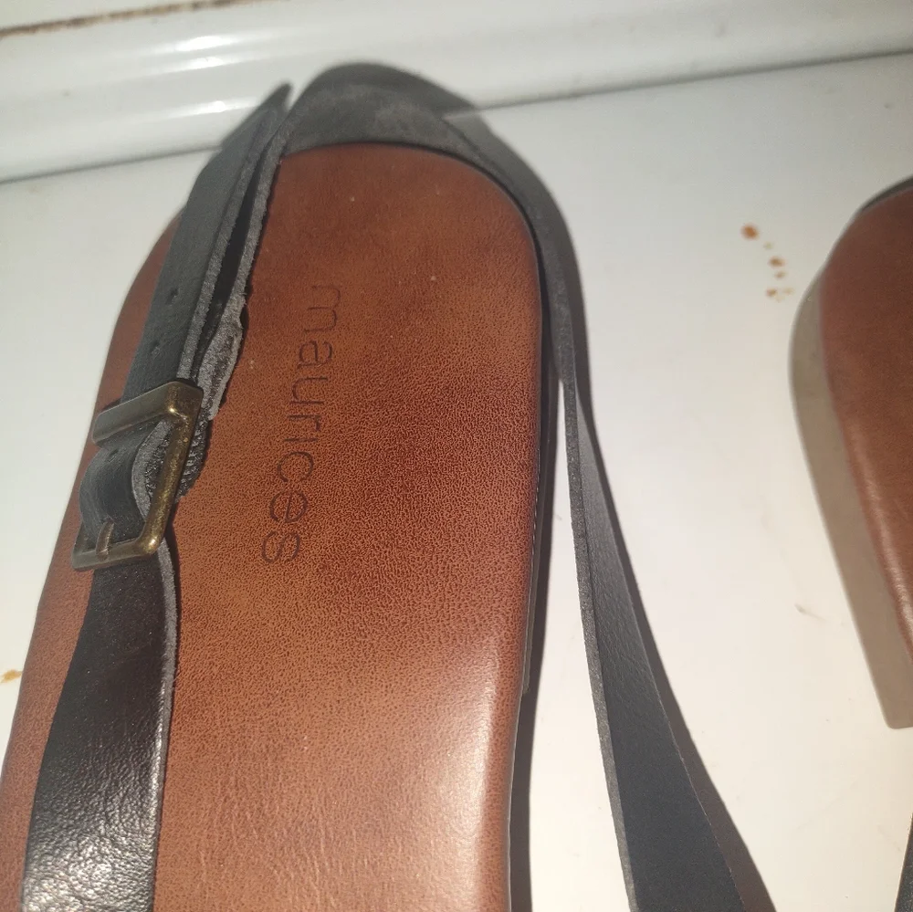 Woman's Maurices Slingback Flat Sandles Leopard‎ Brown Buckle Strap size 9
